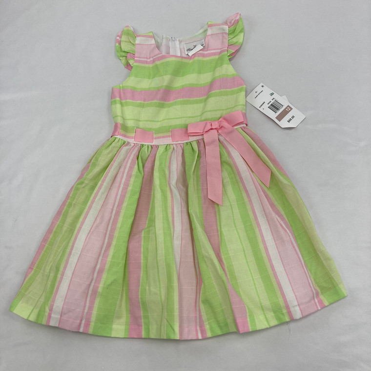 Rare Editions Pink & Green Striped Dress 12 yr