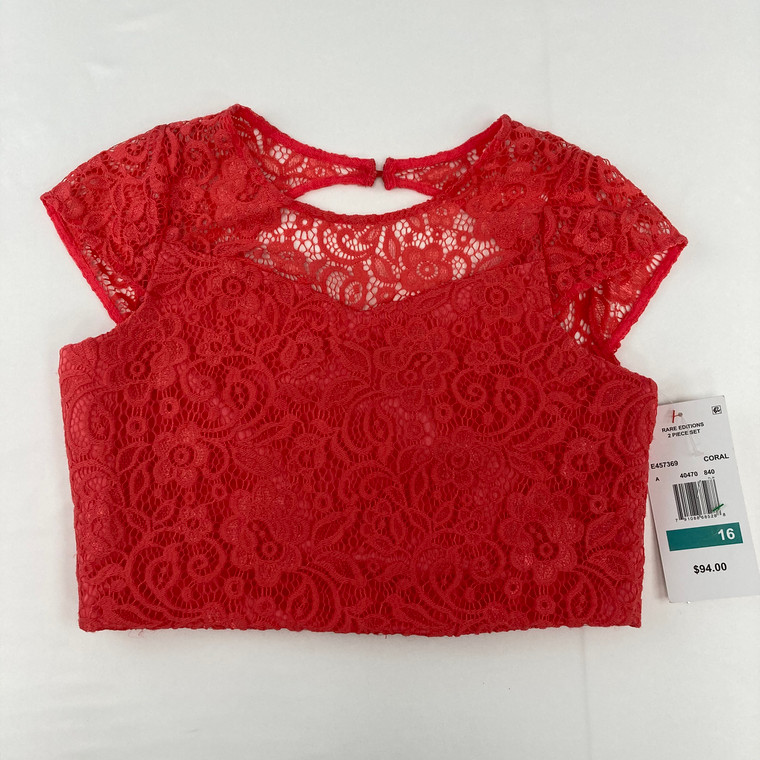 Rare Editions Coral Lace Top 16 yr