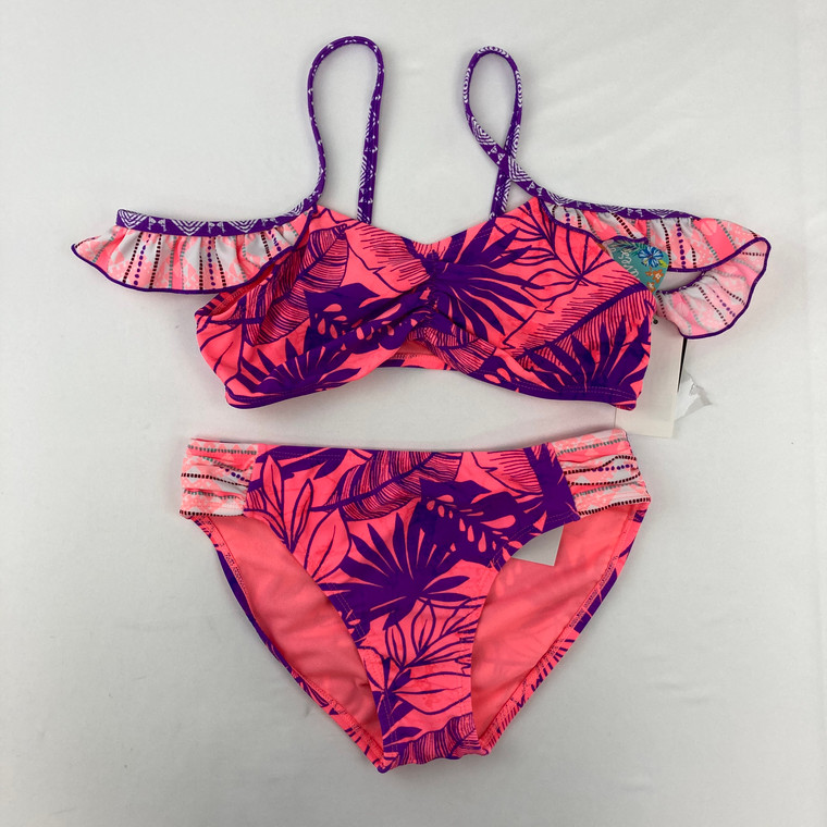 Breaking Waves Neon Tropical Leaf Swimsuit 12 yr