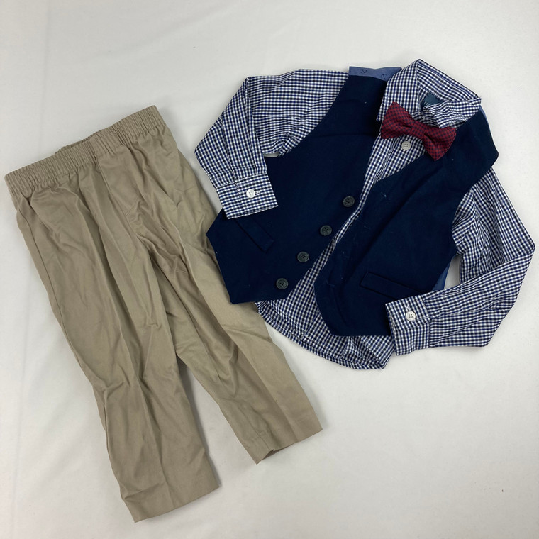 Nautica Plaid Blue Button Down 4-pc Set 2T