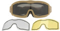 Lancer Tactical AERO Series Dual Pane Airsoft Goggles, Tan w/ Smoked, Yellow, and Clear Lens