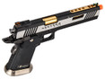 WE-Tech Hi-Capa 6 IREX Full Auto Competition GBB Airsoft Pistol, Black/Silver/Gold Barrel with Markings