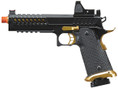 Lancer Tactical Knightshade Hi-Capa Gas Blowback Airsoft Pistol w/ Reflex Red Dot Sight, Black/Gold