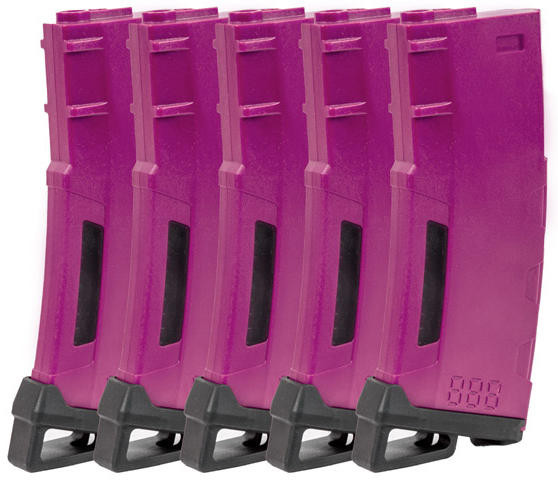 Lancer Tactical 130 Round High Speed MidCap M4 Airsoft Magazine, Purple, 5 Pack Airsoft Station