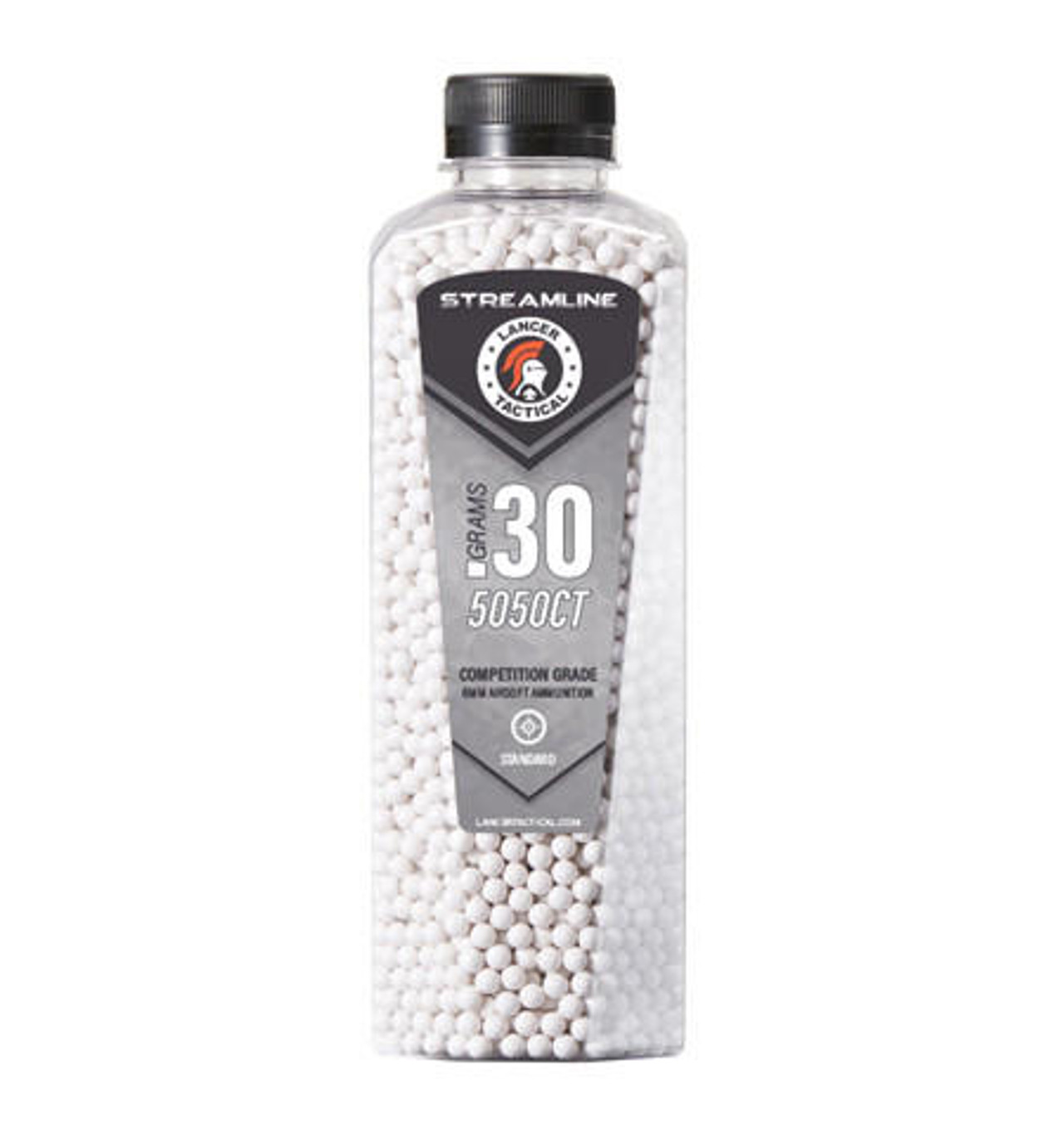 Lancer Tactical 5050 Round 0.30g Streamline Airsoft BB Bottle, White
