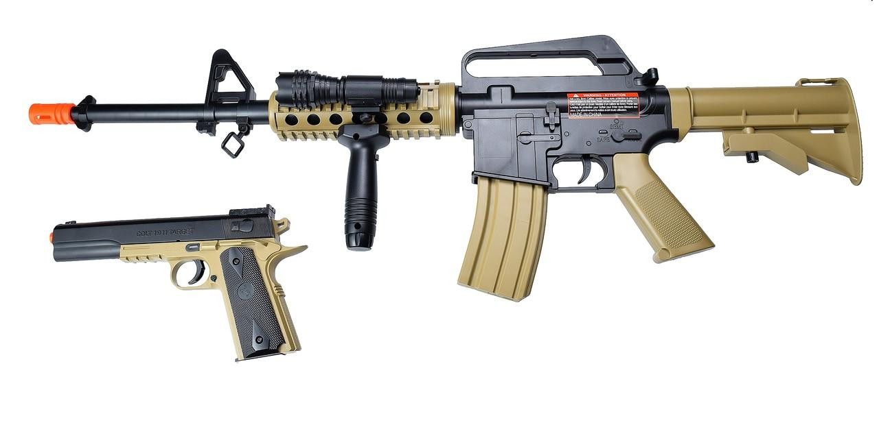 Colt-Licensed Spring M4 and Pistol Combo Kit, Two-Tone Tan & Black