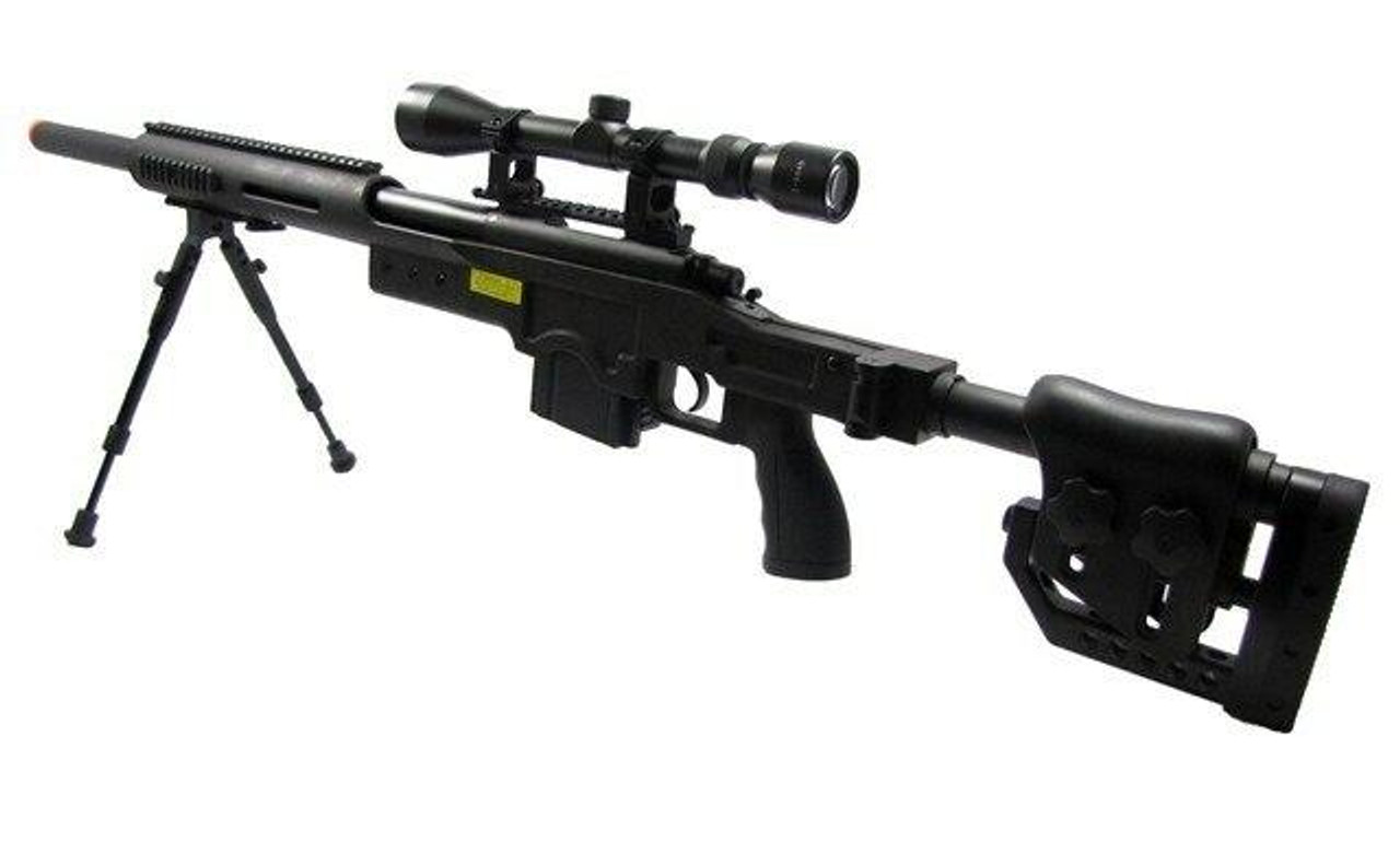 WELL Airsoft Spring Scout Sniper Rifle with Folding Stock, Scope, Bipod ...