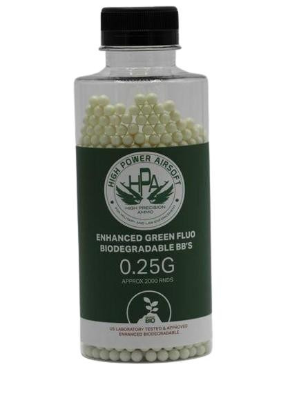 HPA 0.25g FLUO Biodegradable Green Tracer Airsoft BBs, 2000 Ct.