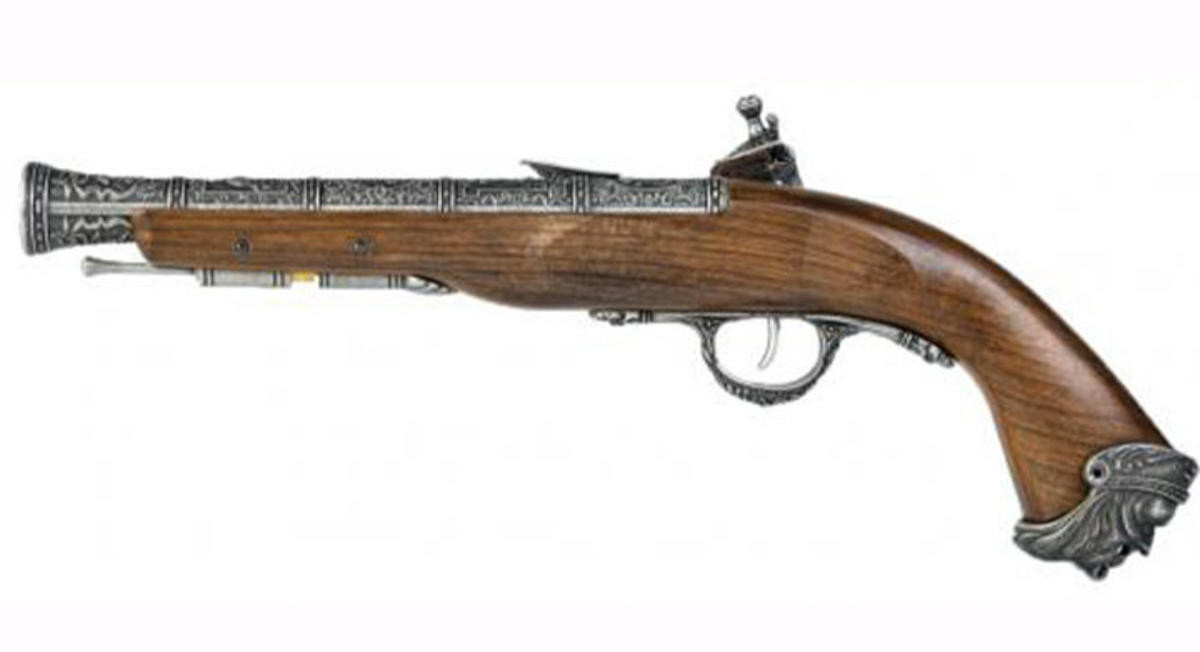FLINT LOCK PISTOL フロントロック式ピストル 6mmBBガスガン HFC 18th Century Flintlock Green Gas Airsoft Pistol, Brown/Silver