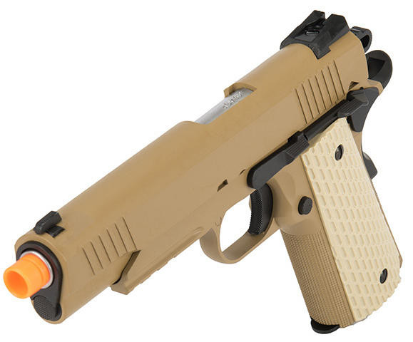 WEガスブローバックキンバー WE Tech Kimber Style 1911 Gas Blowback Airsoft Pistol, Tan