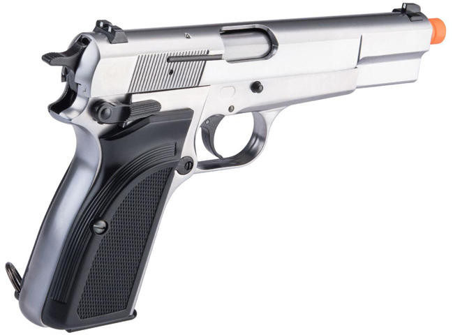 WE Tech Hi-Power Browning MK3 Gas Blowback Airsoft Pistol, Silver
