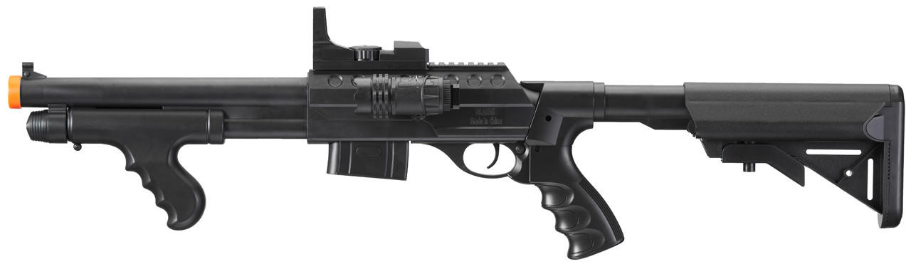 UK Arms M0681D Spring Powered Pump Action Airsoft Shotgun, Black