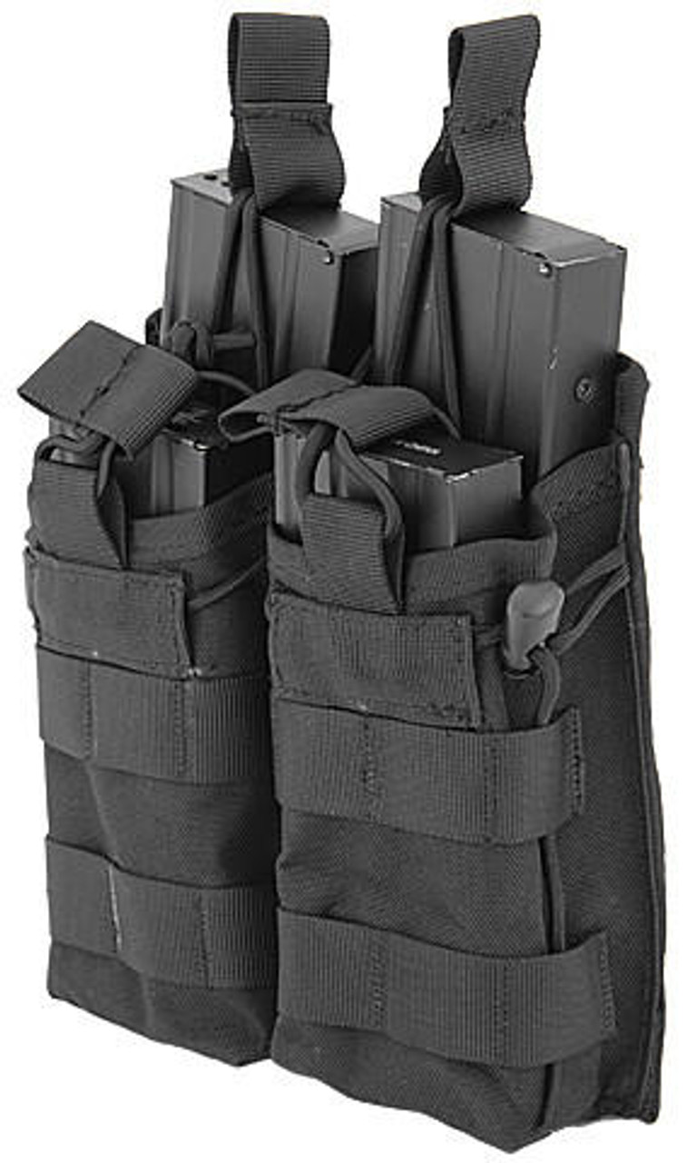 Lancer Tactical Nylon Bungee Open Top Double Mag Airsoft Pouch, Black ...
