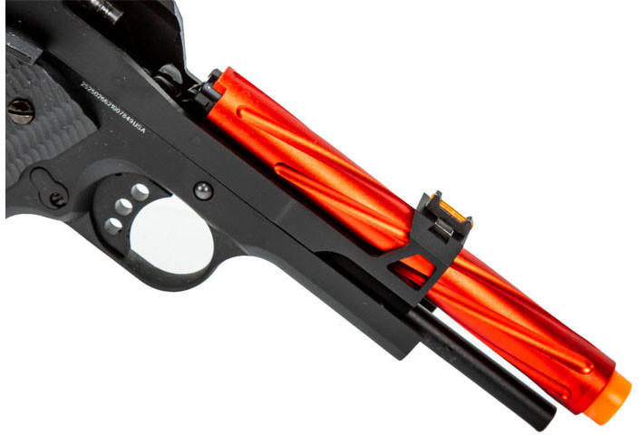 Golden Eagle 3363 1911 GBB Airsoft Pistol w/ Open Slide, Black/Red