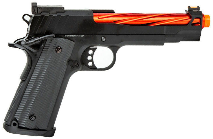 Golden Eagle 3363 1911 GBB Airsoft Pistol w/ Open Slide, Black/Red