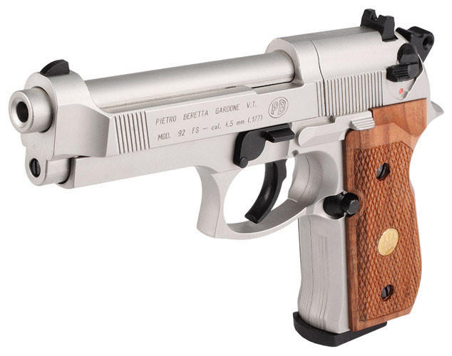 Beretta 92FS CO2 .177 Nickel Air Gun, Silver/Wood | Airsoft Station