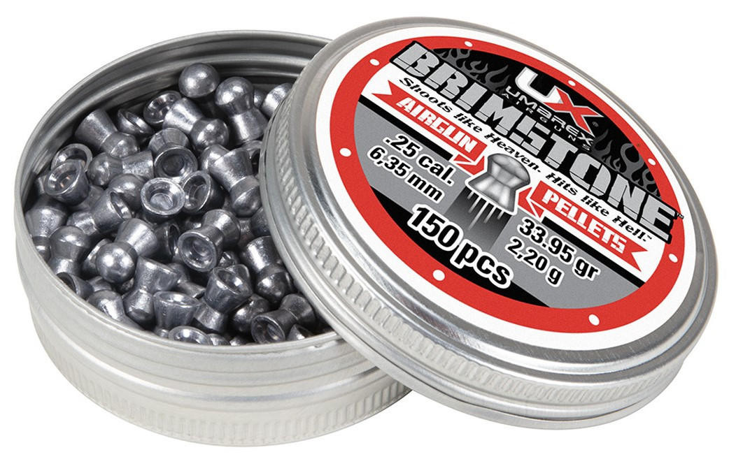 Umarex .25 Cal 33.95 Grains Domed Brimstone Pellets, 150ct, Silver Umarex .25 Cal 33.95 Grains Domed Brimstone Pellets, 150ct, Silver