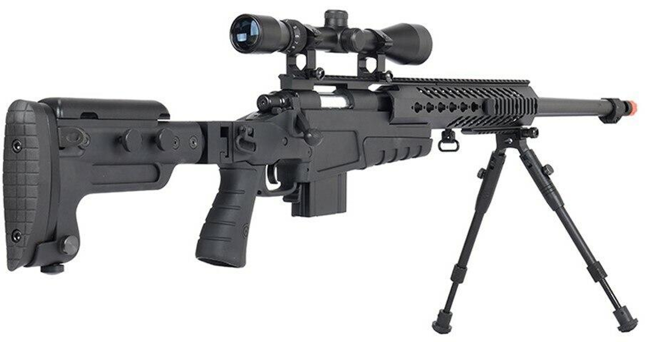 WellFire MB44183 Bolt Action Airsoft Sniper Rifle w/ Scope & Bipod, Black