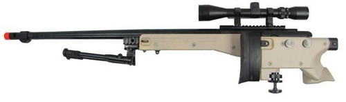 WELL L96 Airsoft Spring Sniper Rifle with Folding Stock, Scope, Bipod, and Monopod - FDE/Tan WELL L96 Airsoft Spring Sniper Rifle with Folding Stock, Scope, Bipod, and Monopod - FDE/Tan