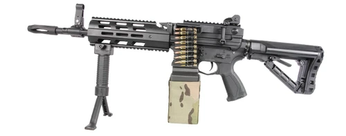 GandG CM16 LMG Airsoft Rifle w/ Tan Mag Cover, Black