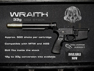 Wolverine WRAITH 33g Co2 M4 Stock w/ Storm InBuffer Regulator Wolverine WRAITH 33g Co2 M4 Stock w/ Storm InBuffer Regulator