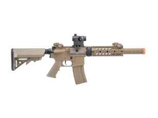 Colt Licensed Elite Line M4 CQB-R w/ 7 Rail M4 AEG Airsoft Rifle by Cybergun, Tan Colt Licensed Elite Line M4 CQB-R w/ 7 Rail M4 AEG Airsoft Rifle by Cybergun, Tan