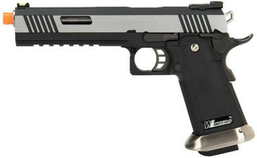 WE Tech 1911 Hi-Capa T-Rex Competition Gas Blowback Airsoft Pistol w/ Sight Mount, Two Tone/Silver WE Tech 1911 Hi-Capa T-Rex Competition Gas Blowback Airsoft Pistol w/ Sight Mount, Two Tone/Silver