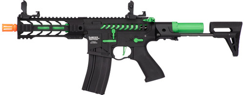 Lancer Tactical ProLine BATTLE HAWK 7" PDW Skeleton AEG High FPS Airsoft Rifle, Black/Green Lancer Tactical ProLine BATTLE HAWK 7" PDW Skeleton AEG High FPS Airsoft Rifle, Black/Green