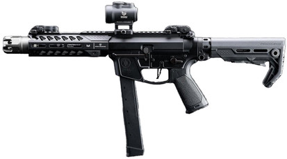 EMG Strike Industries x PWS Licensed 9mm Style Carbine 7" CQB Airsoft AEG Rifle w/ M4 Stock, Black