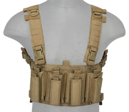 Lancer Tactical 1000D Nylon Quad M4 And Pistol Mag Chest Rig, Tan