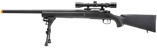 Lancer Tactical High FPS M24 Bolt Action Airsoft Sniper Rifle w/ Scope & Bipod, Black