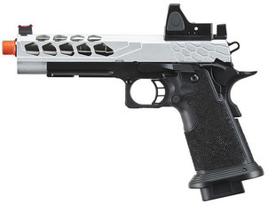Lancer Tactical Stryk Hi-Capa 5.1 Gas Blowback Airsoft Pistol w/ Reflex Red Dot Sight, Black/Silver