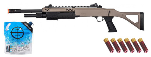 BO Manufacture FABARM STF/12 Long Barrel Spring Airsoft Shotgun w/ Fixed Stock, Shell Combo, Dark Earth
