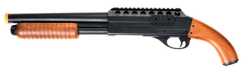 UK Arms M47C Sawed-Off Pump Action Airsoft Shotgun, Black/Faux Wood
