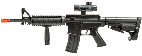 Well Fire Spring Powered Tactical M16A1 Airsoft Rifle w/ Foregrip and Scope, Black