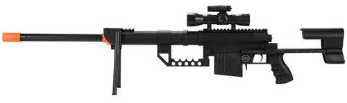 UK Arms P1200 M200 Airsoft Spring Sniper Rifle w/ Scope, Bipod, and Laser, Black
