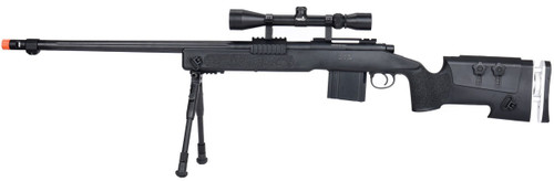 WellFire M40A3 Bolt Action Airsoft Sniper Rifle w/ Scope & Bipod, Black