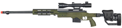 WELL MB4411 Bolt Action Airsoft Sniper Rifle w/ Scope & Fluted Barrel, OD Green
