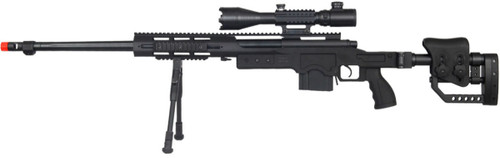 WellFire MB4411D Bolt Action Airsoft Sniper Rifle w/ Illuminated Scope & Bipod, Black
