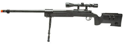 WellFire M40A5 Bolt Action Airsoft Sniper Rifle w/ Scope and Bipod, Black