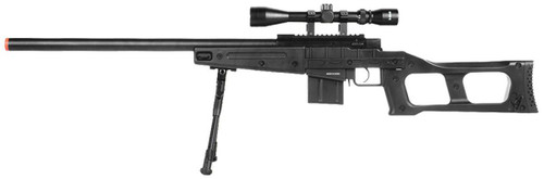 WellFire MK96 Covert Bolt Action Airsoft Sniper Rifle w/ Scope & Bipod, Black