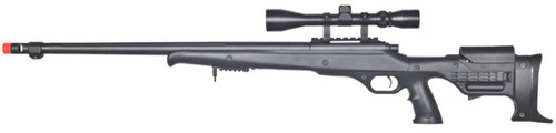 UK Arms Bolt Action Airsoft Sniper Rifle w/ Fluted Barrel and Scope, Black