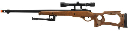 Well MB10D Bolt Action Airsoft Sniper Rifle w/ Scope and Bipod, Faux Wood