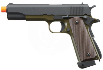 KJW Full Metal M1911-A1 CO2 GBB Airsoft Pistol, OD Green
