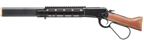 Atlas Custom Works M1873 Mares Leg Lever Action Green Gas Airsoft Rifle w/ M-LOK Rail and Suppressor, Black