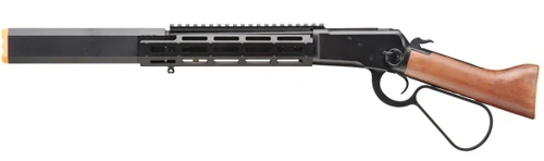 Atlas Custom Works M1873 Mares Leg Lever Action Green Gas Airsoft Rifle w/ M-LOK Rail and Suppressor, Black