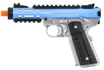 WE-Tech Galaxy 1911 Gas Blowback Airsoft Pistol, Blue Slide w/ Silver Lower