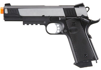 Double Bell M1911 Green Gas Blowback Airsoft Pistol w/ Silver Slide, Black