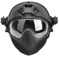 G-Force Pilot Full Face Helmet w/ Plastic Mesh Face Guard, Black