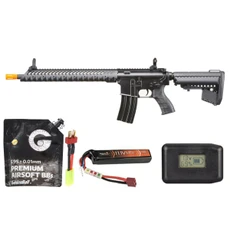 Atlas Custom Works 14.5" Diamond Head Style M4 AEG Airsoft Rifle w/ Battery/Adapter/Charger Combo, Black